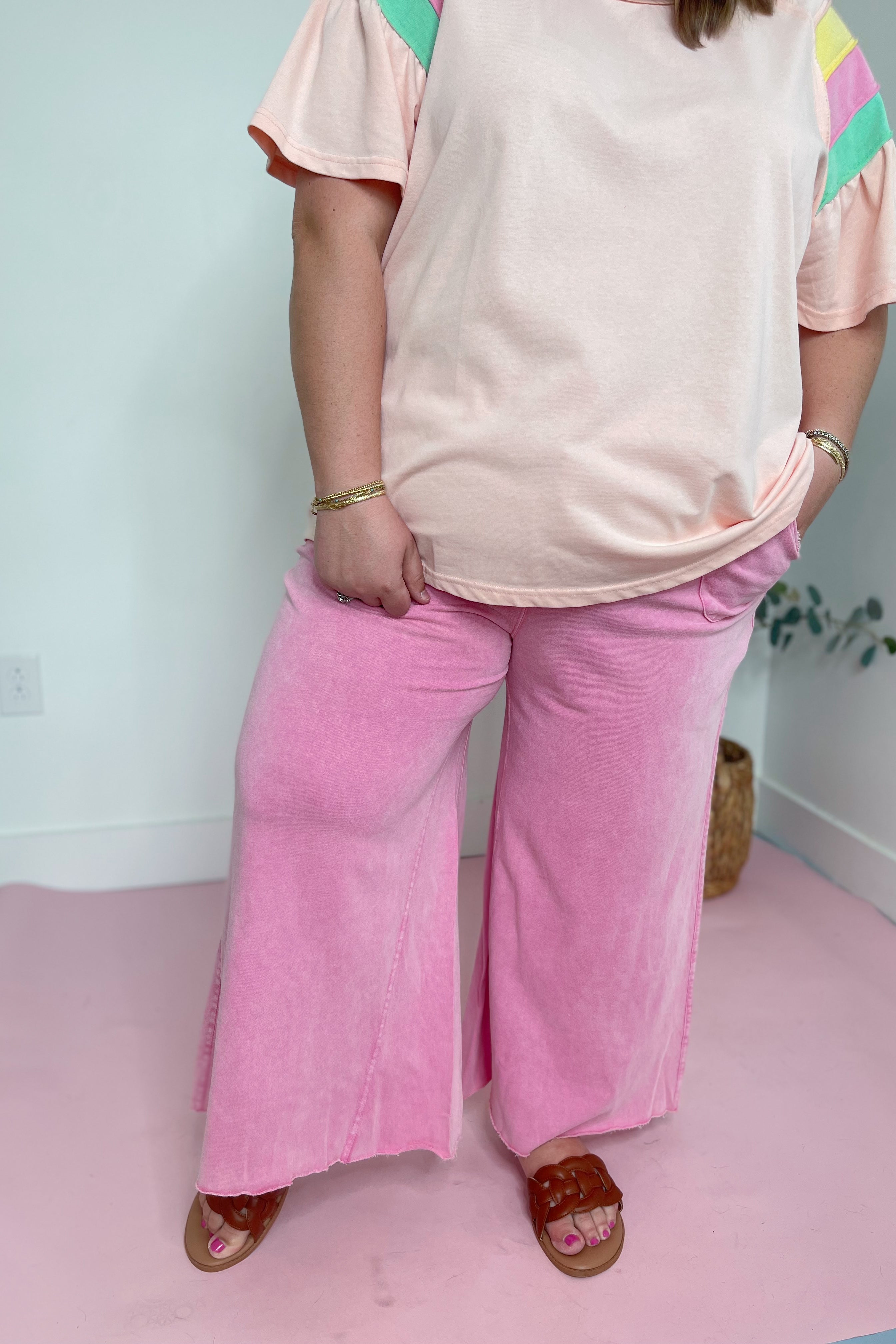 Rachel Washed Terry Knit Wide Leg Pant Bottom [S-3X] - Be You Boutique
