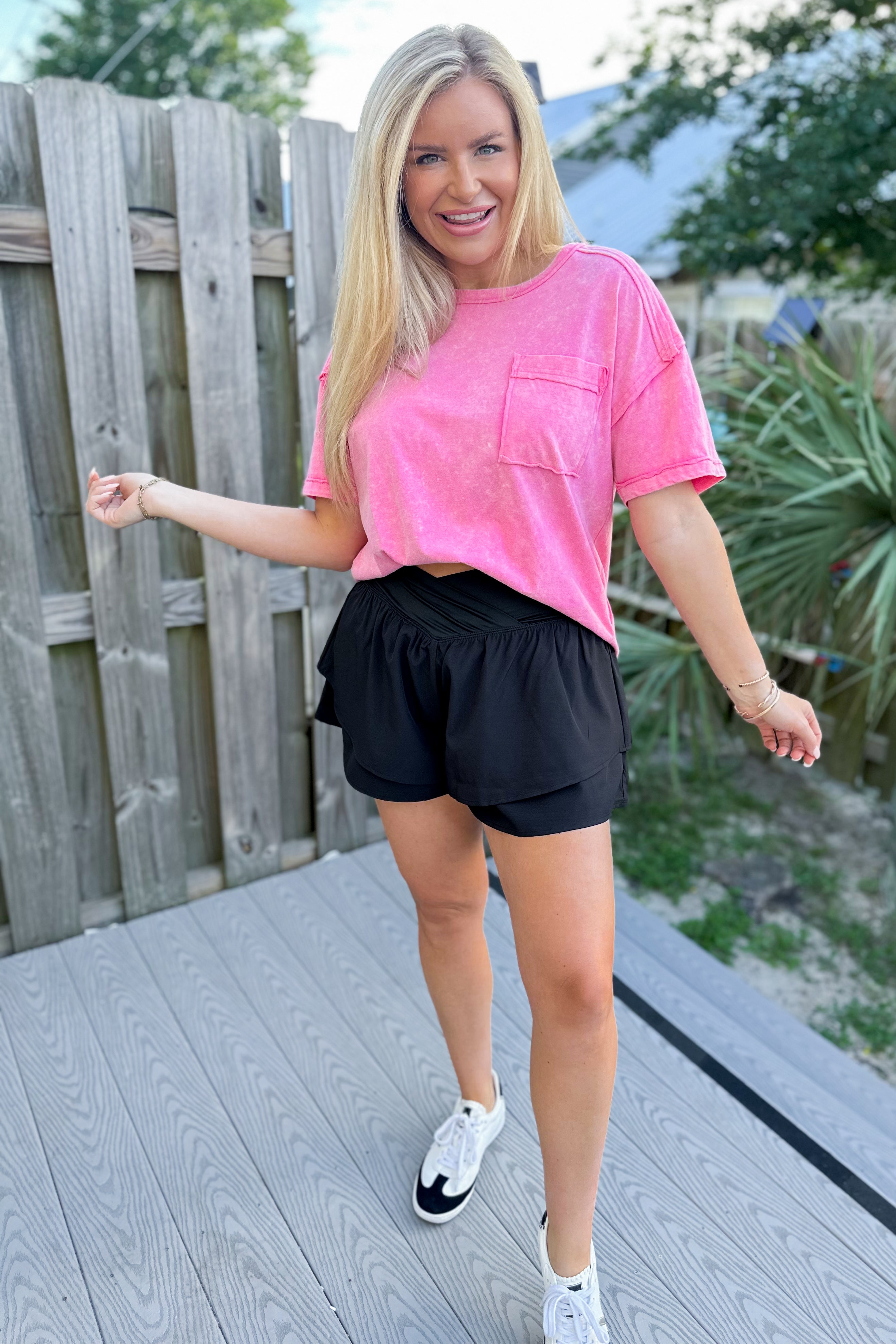 Clara Short Sleeve Washed Knit Pocket Tee - Be You Boutique