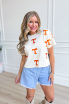 Tennessee Ritter embroidered tee by Game Day Social Apparel Co.®, casual 105 top with team logo and embroidered details.