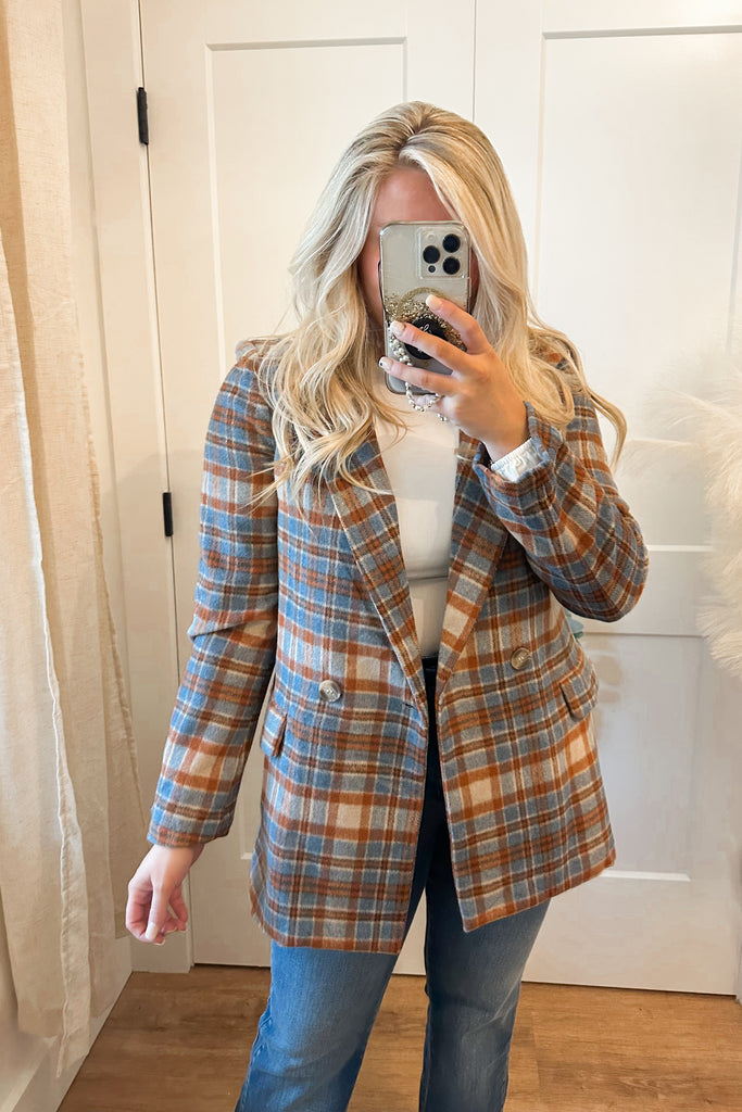 Robin Plaid Long Sleeve Blazer - Be You Boutique