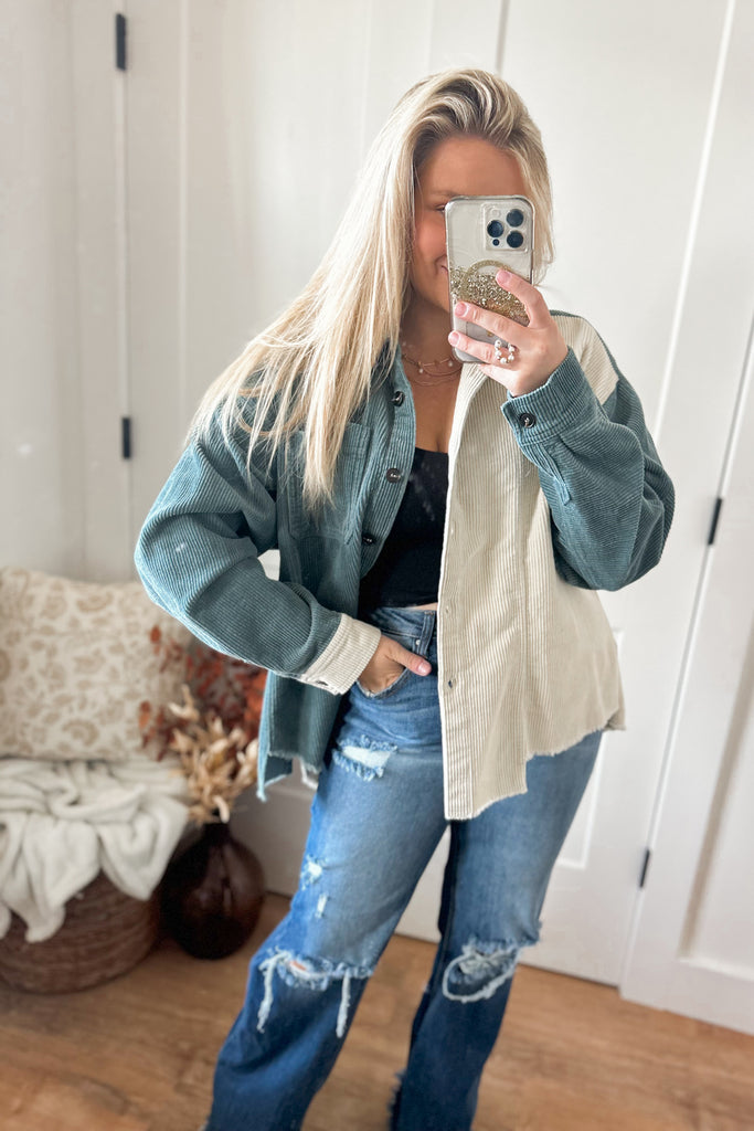 Melvin High Low Color Block Corduroy Jacket - Be You Boutique