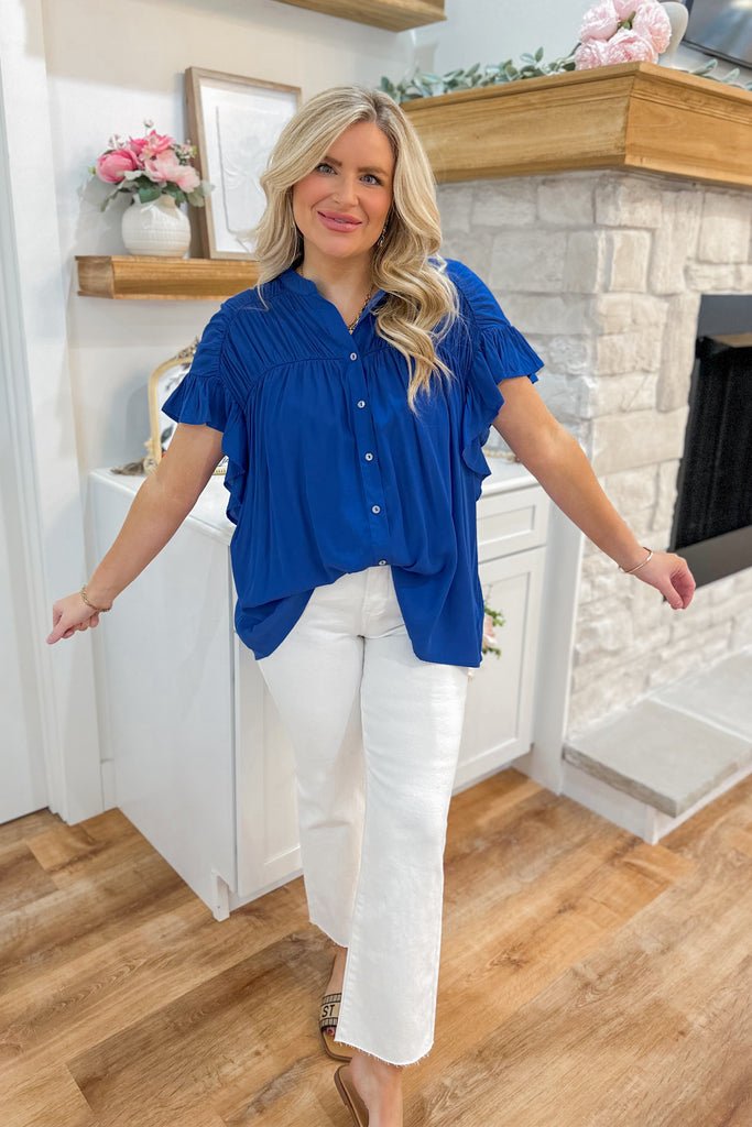 Lavinia Short Ruffled Sleeve Button Up Top Blouse - Be You Boutique
