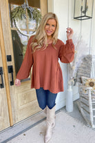 Mary Round Neck Back Tie Flare Balloon Sleeve Blouse [S-3X] - Be You Boutique
