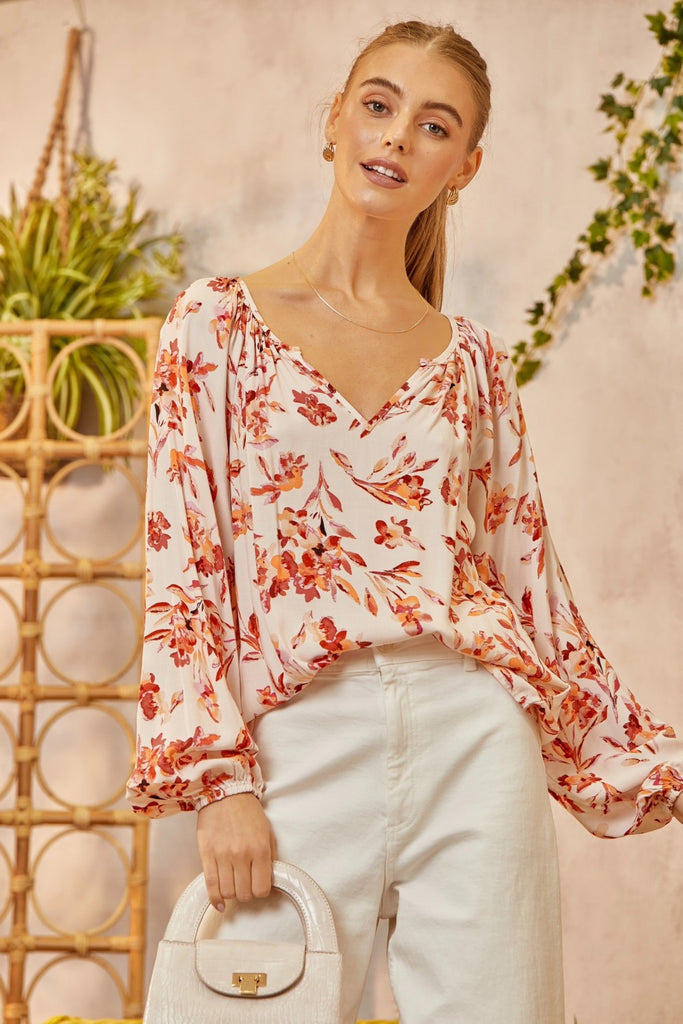Karen Floral Long Sleeve Floral Blouse Top - Be You Boutique