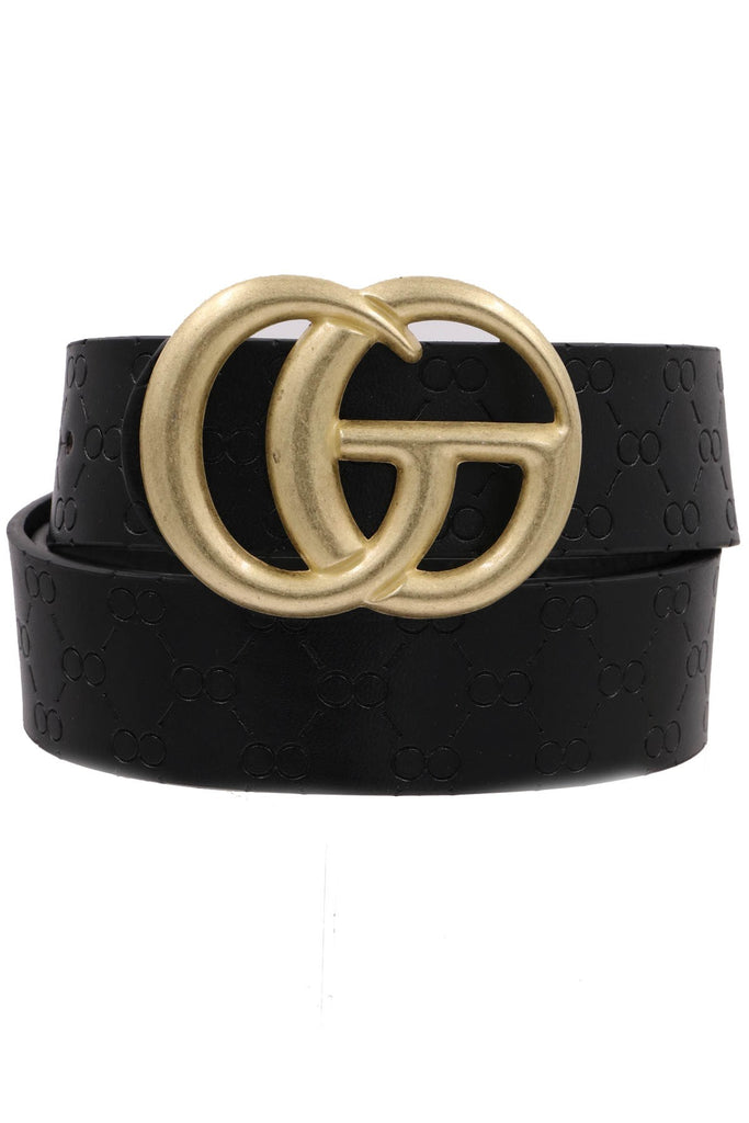 GIGI Double Ring Imprinted Print Faux Leather Belt  ~ Black - Be You Boutique