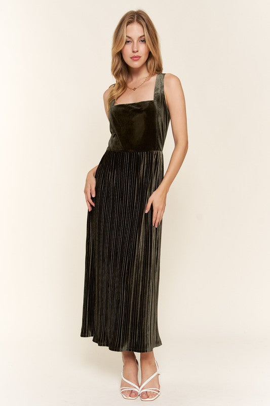 Olivia Square Neck Velvet Midi Dress - Be You Boutique