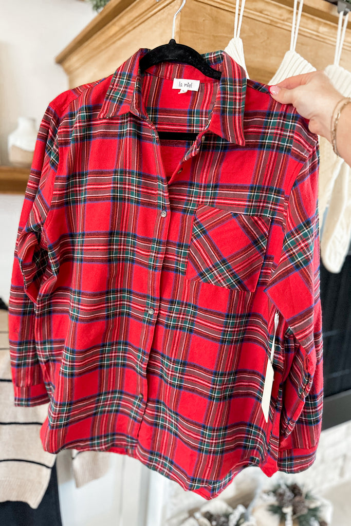 Avril Button Down Long Sleeve Plaid Top - Be You Boutique