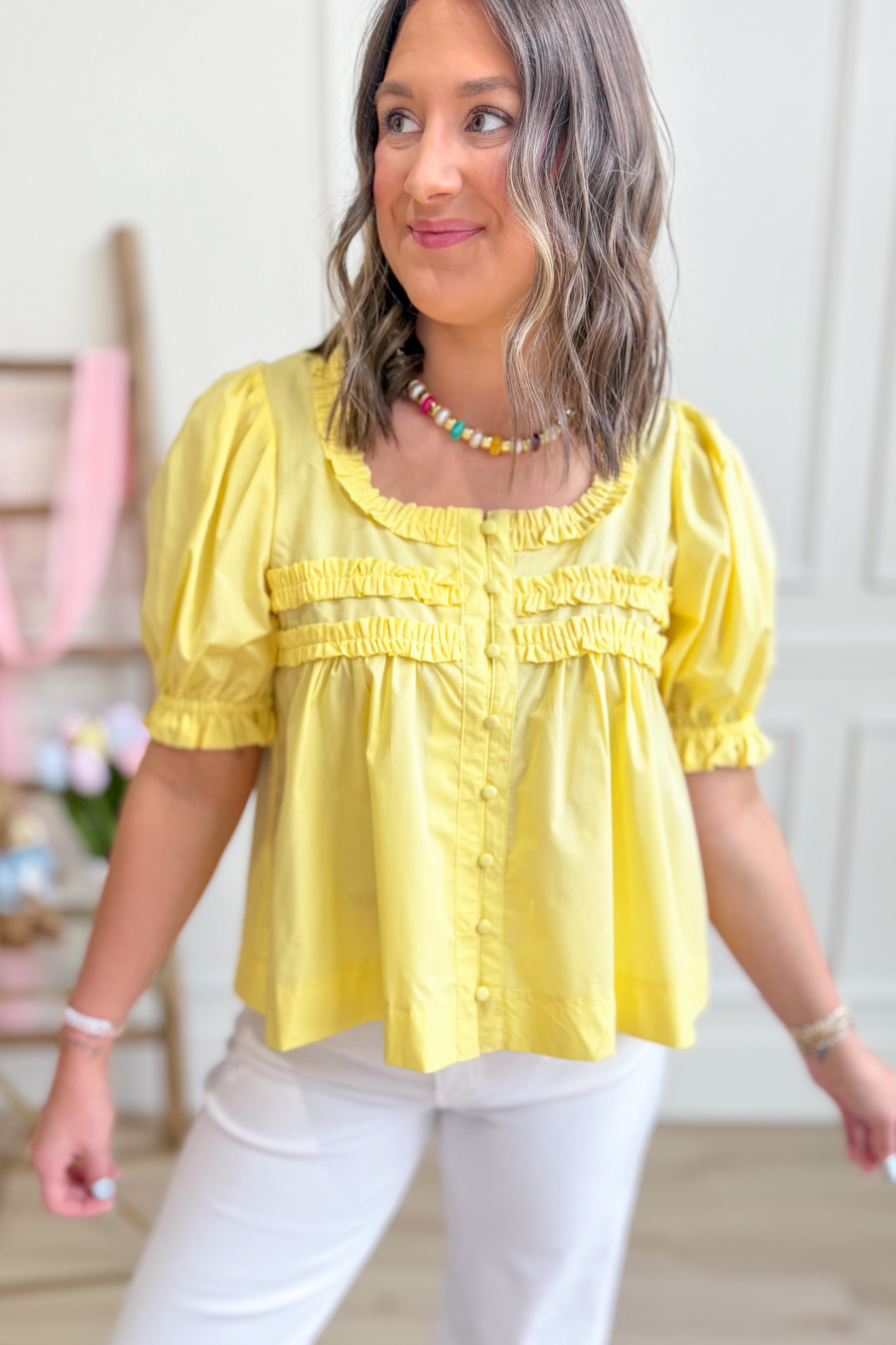 Holly Puff Sleeve Frilly Top - Be You Boutique