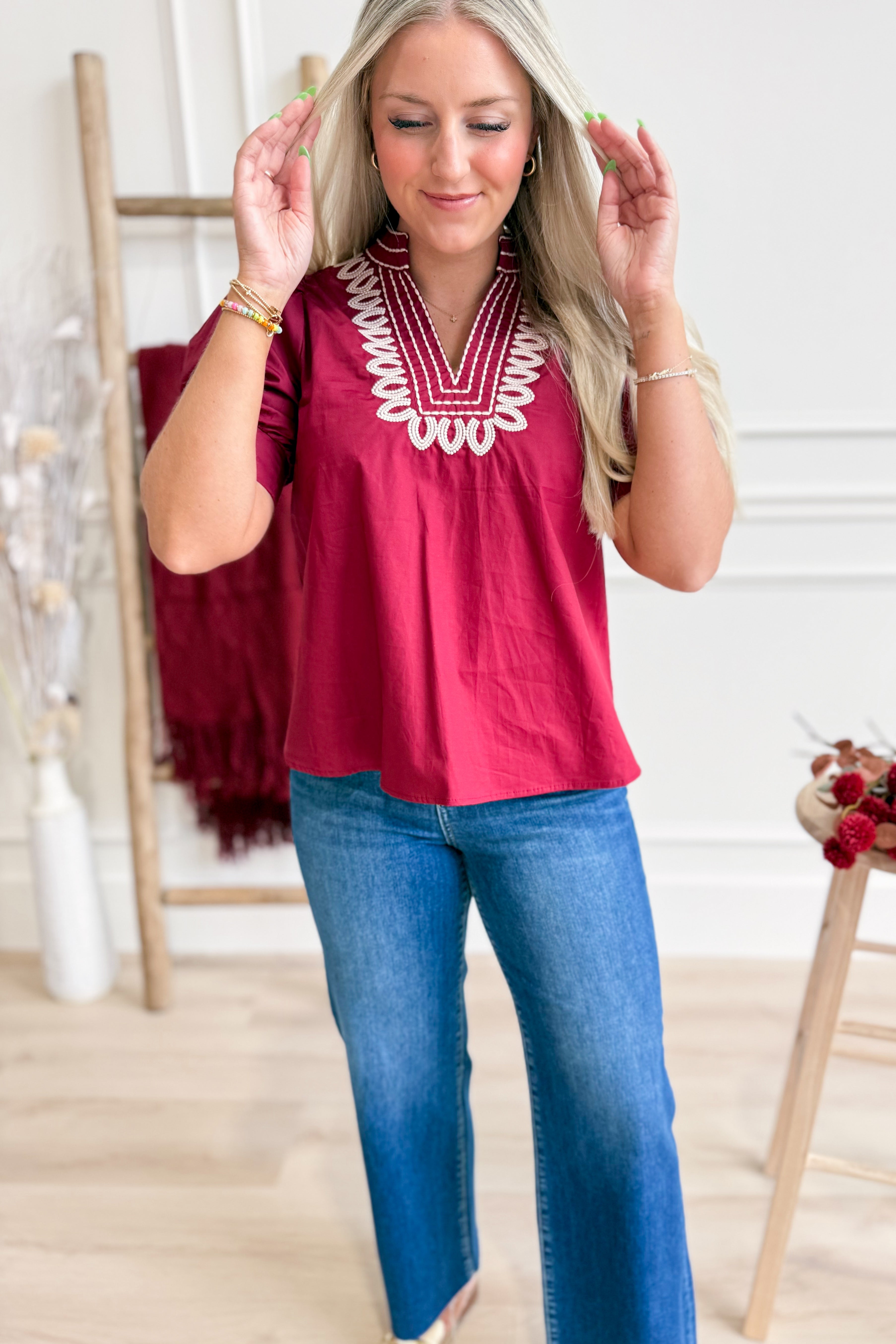 Savannah Puff Sleeve Embroidered Top - Be You Boutique