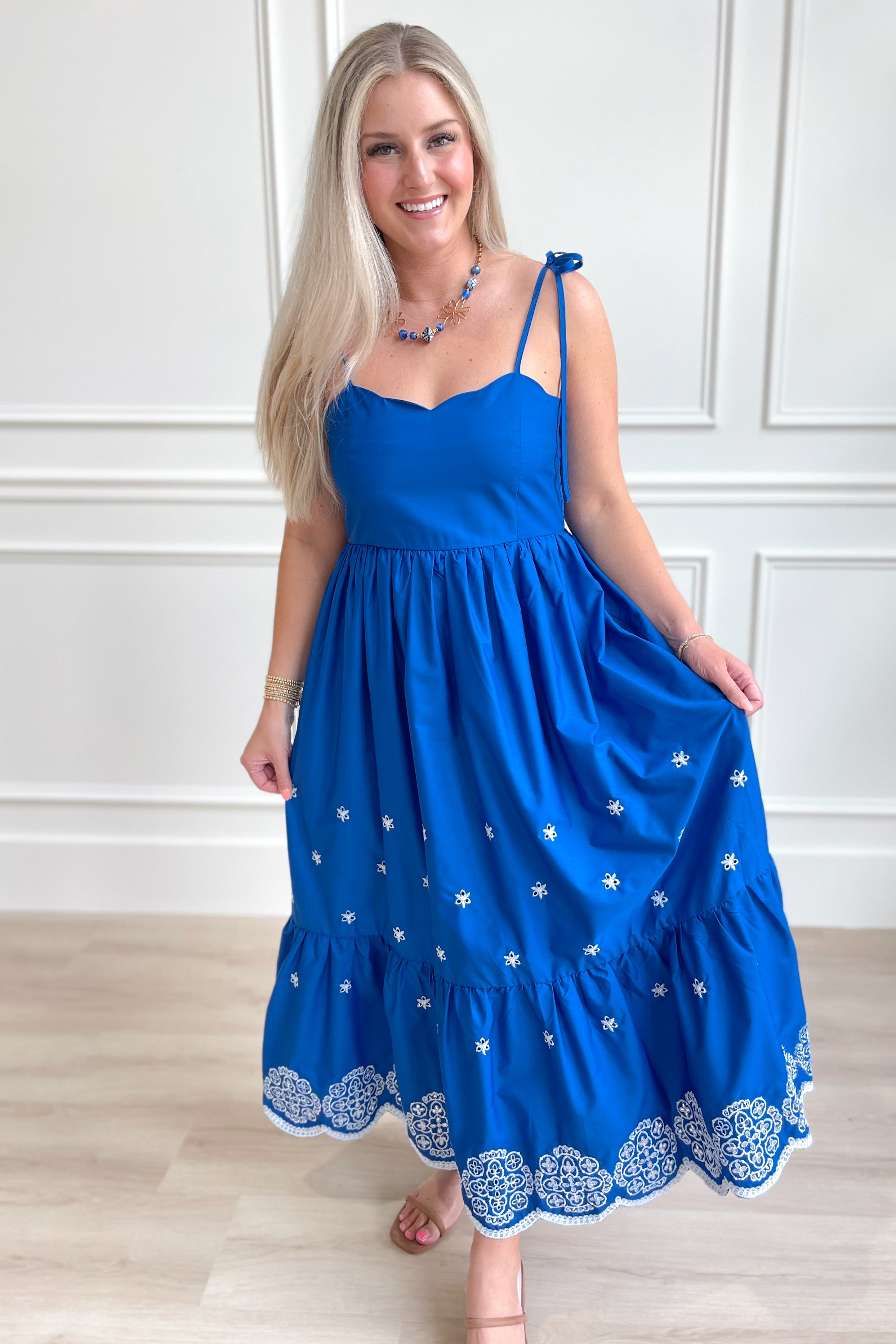 Alaina Embroidered Hem Midi Dress - Be You Boutique