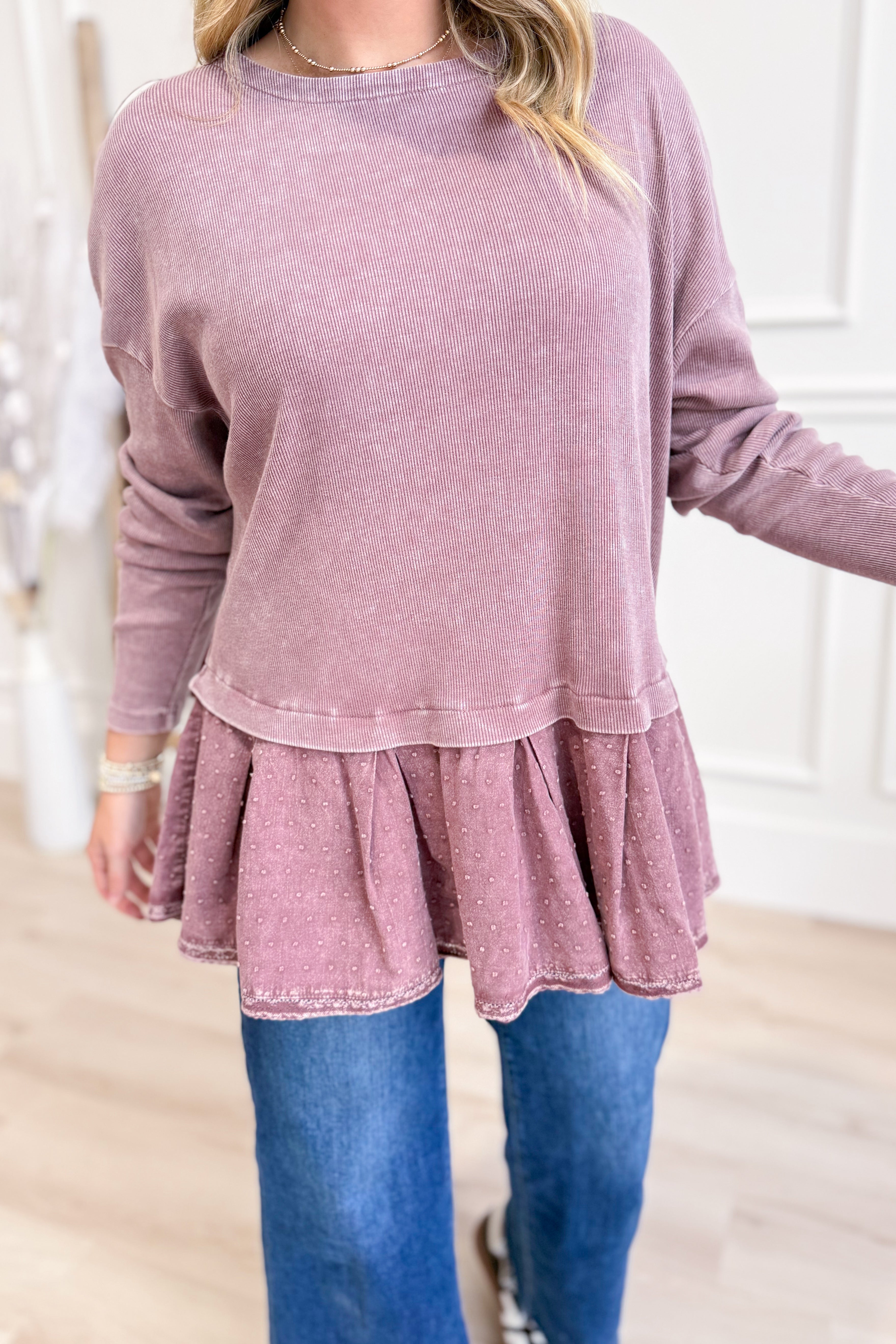 Betsy Rib Twill Ruffle Bottom Washed Tunic - Be You Boutique