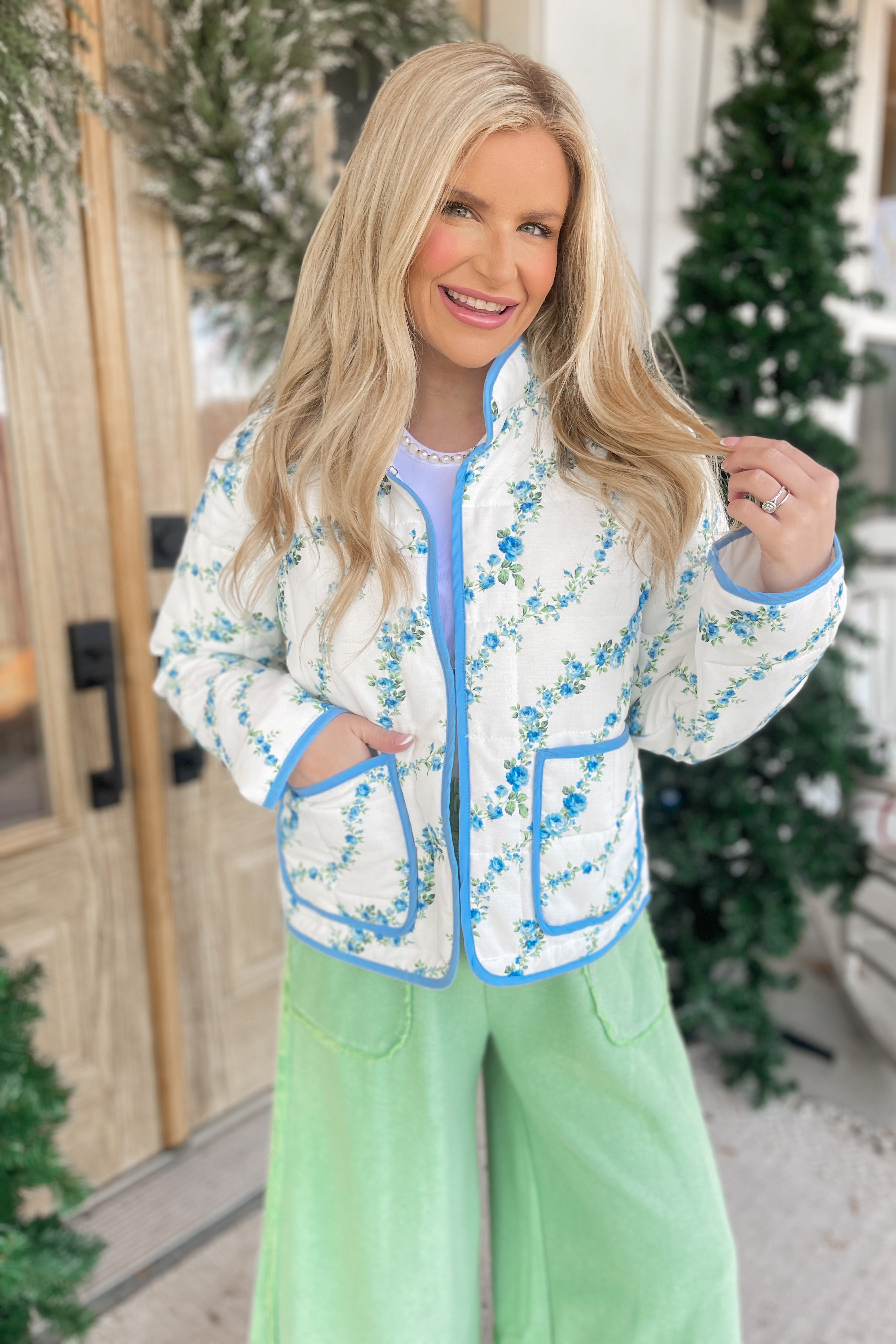 Amber Floral Print Quilted Contrast Binding Jacket - Be You Boutique