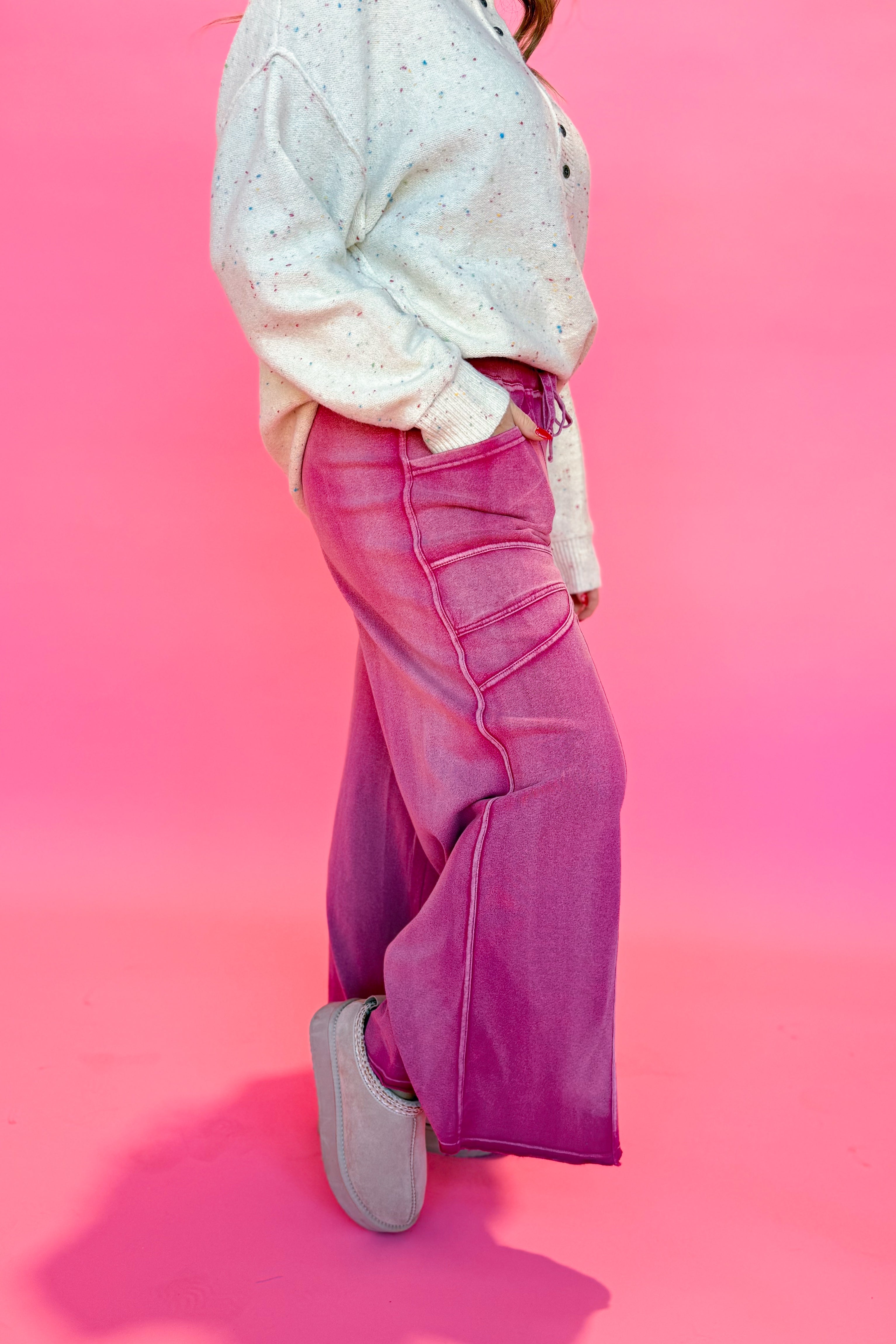 Luke Monkey Washed Terry Knit Wide Leg Pants - Be You Boutique