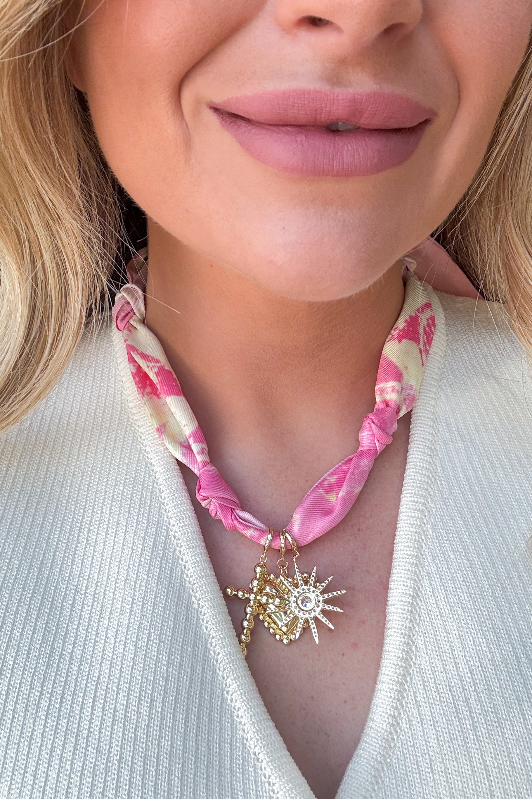 Pink Scarf 1.25" Multi Charm Necklace - Be You Boutique