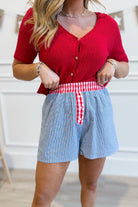 WISHLIST Fiona Heart Plaid Boxer Shorts, 152 Shorts in red and white with heart pattern, soft cotton fabric, casual loungewear.