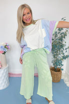 Laura Floral Detail Mineral Washed Terry Knit Wide Leg Pants - Be You Boutique