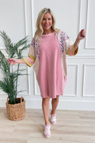 Rose Washed Color Mix Terry Knit Dress - Be You Boutique