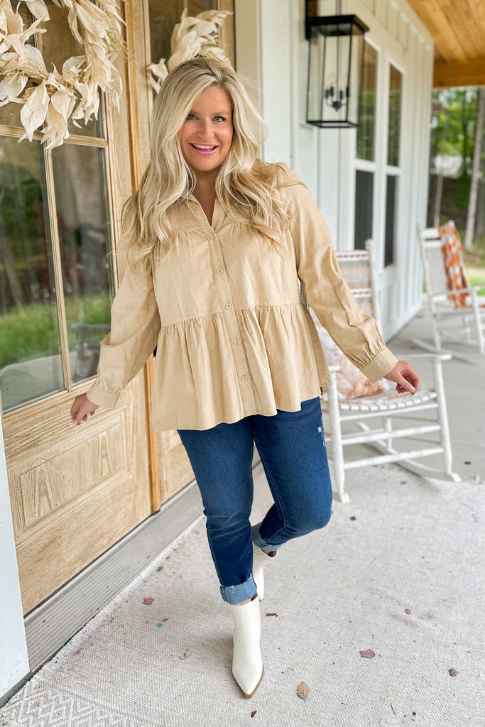 Horace Tiered Button Up Corduroy Top - Be You Boutique