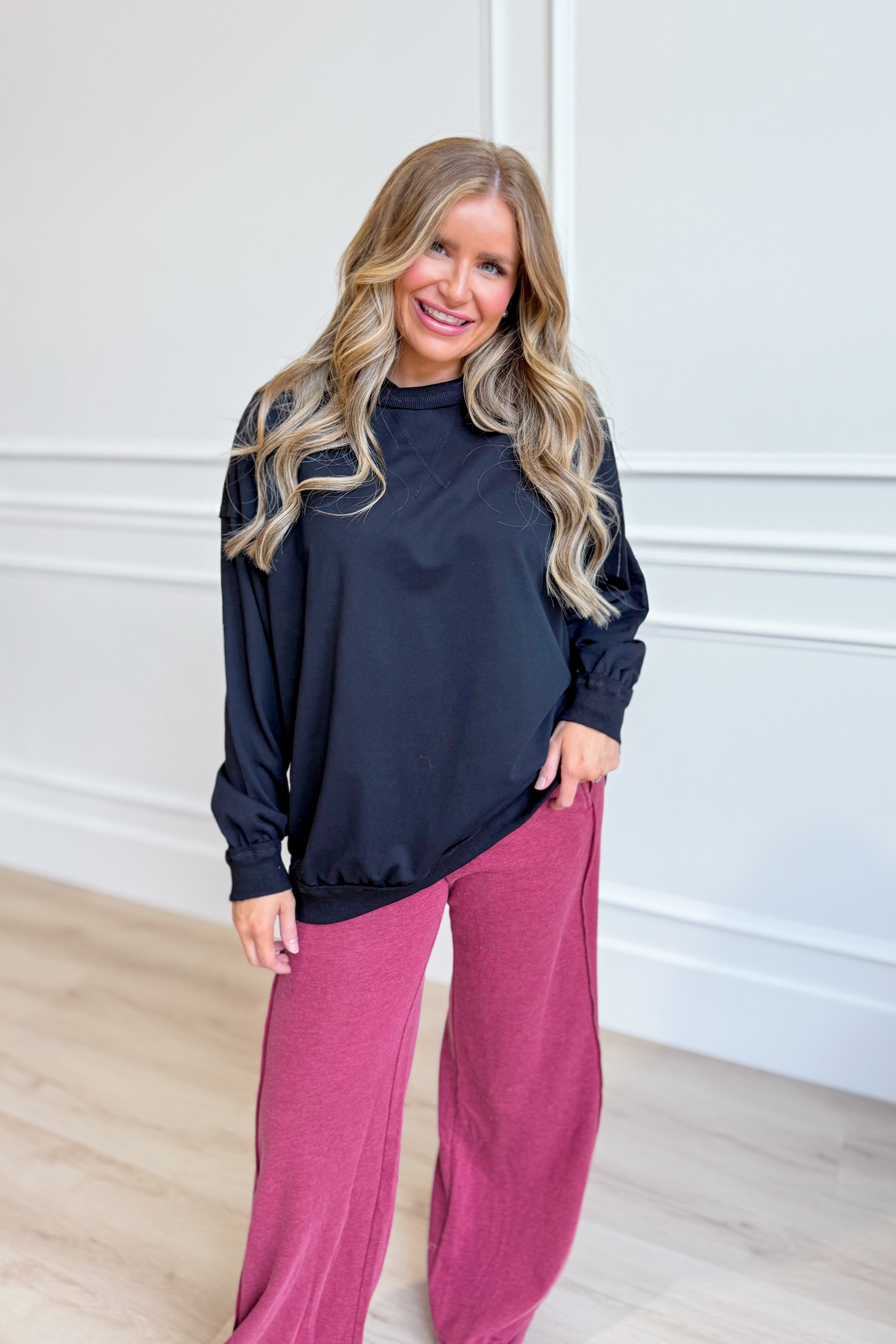 Cynthia Black Game Day Pullover by PEACH LOVE, 137 graphic sweatshirt with bold print, cozy casual wear for sports fans