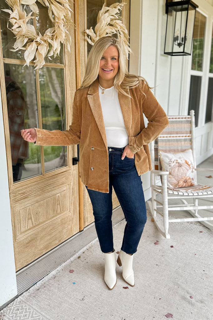 Camilla Double Breasted Button Corduroy Blazer - Be You Boutique
