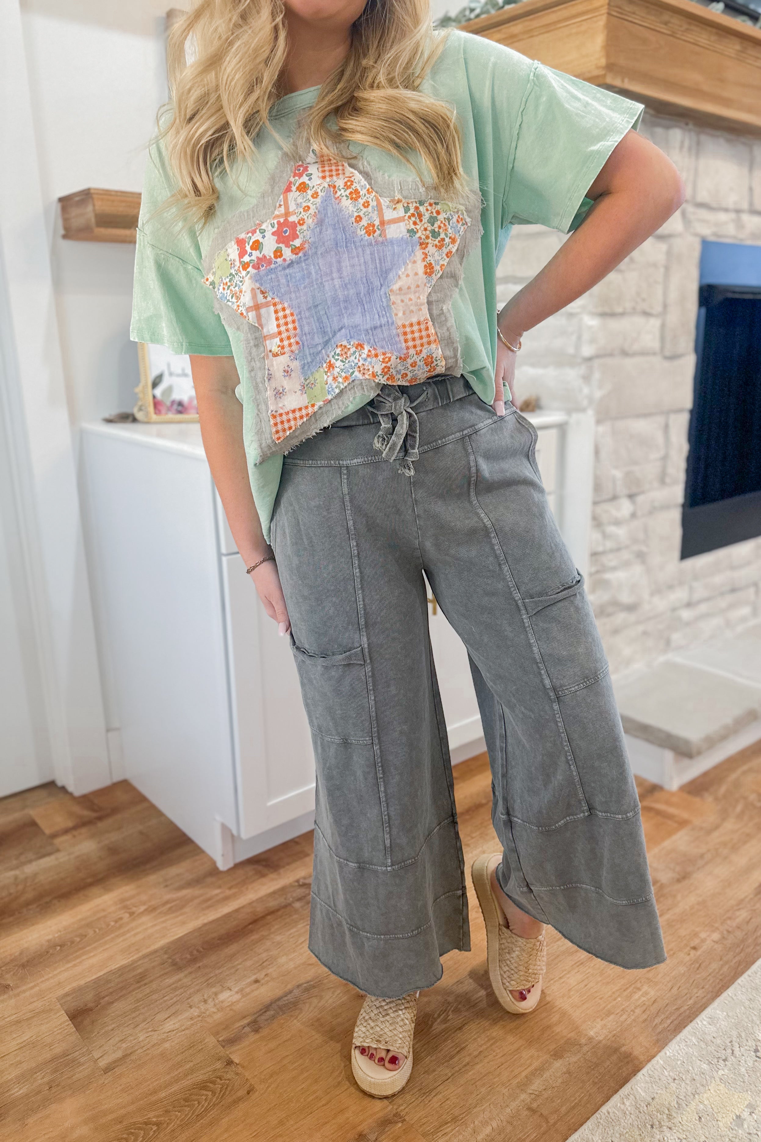 Bradley Mineral Washed Terry Knit Wide Leg Pants - Be You Boutique