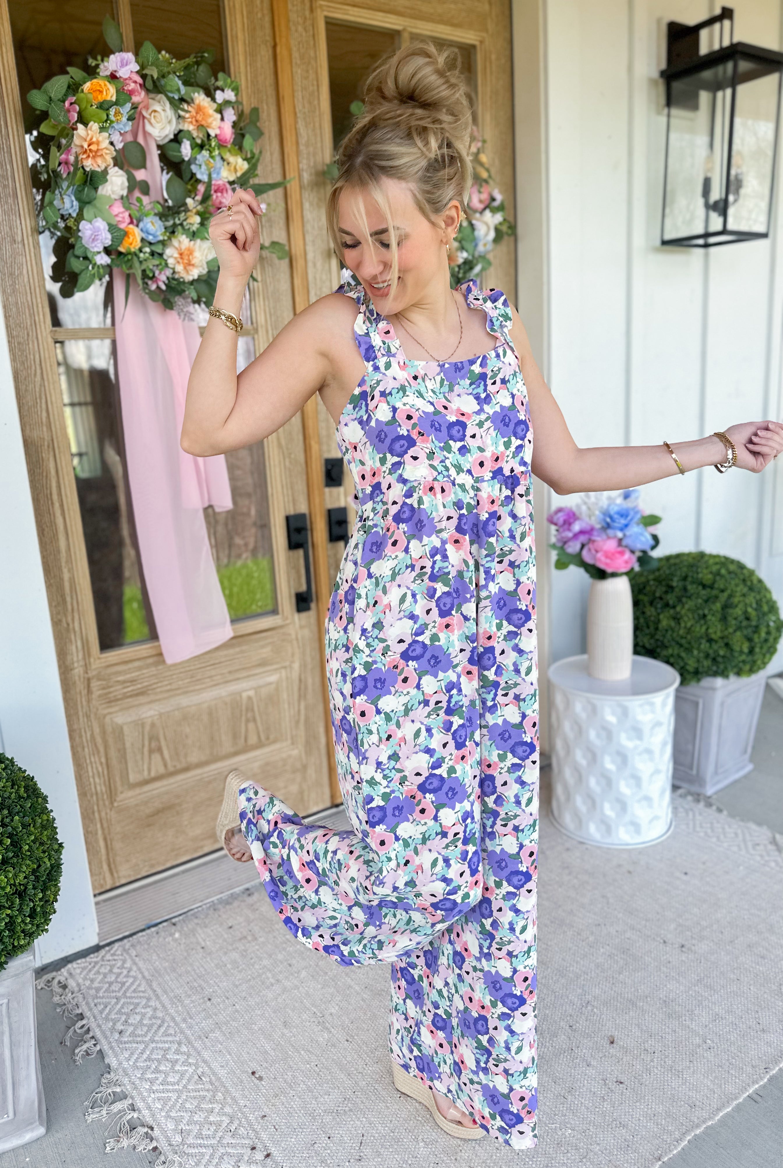 Oliver Floral Print Ruffle Back Tie Jumpsuit - Be You Boutique