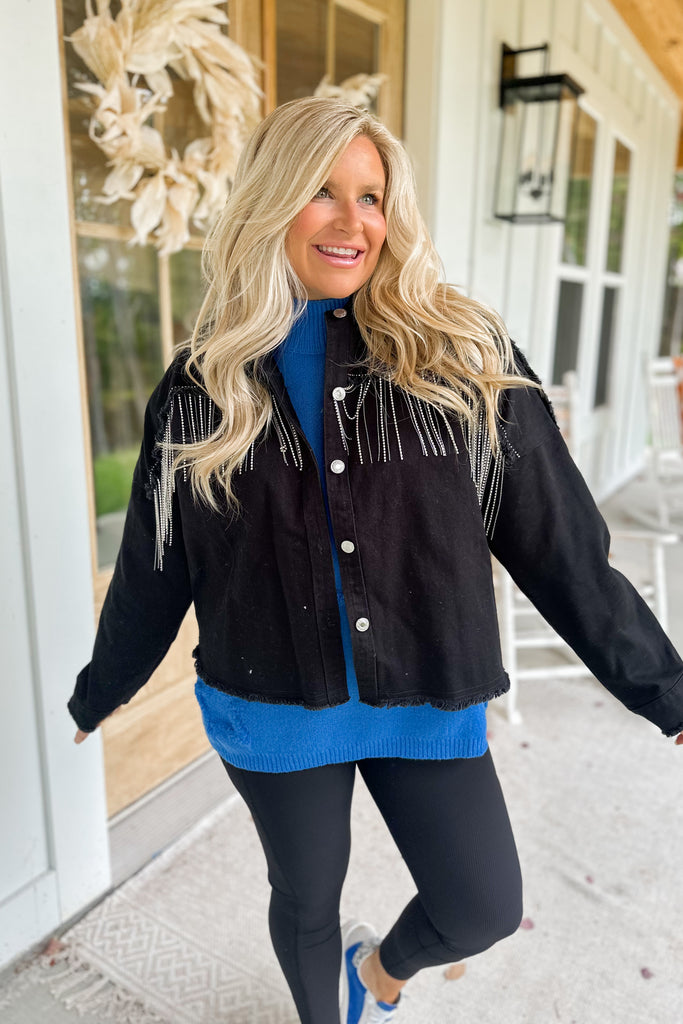 Tanya Tasseled Black Denim Jacket - Be You Boutique