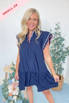 Kacy Scalloped Ruffle Sleeve Dress - Navy - Be You Boutique