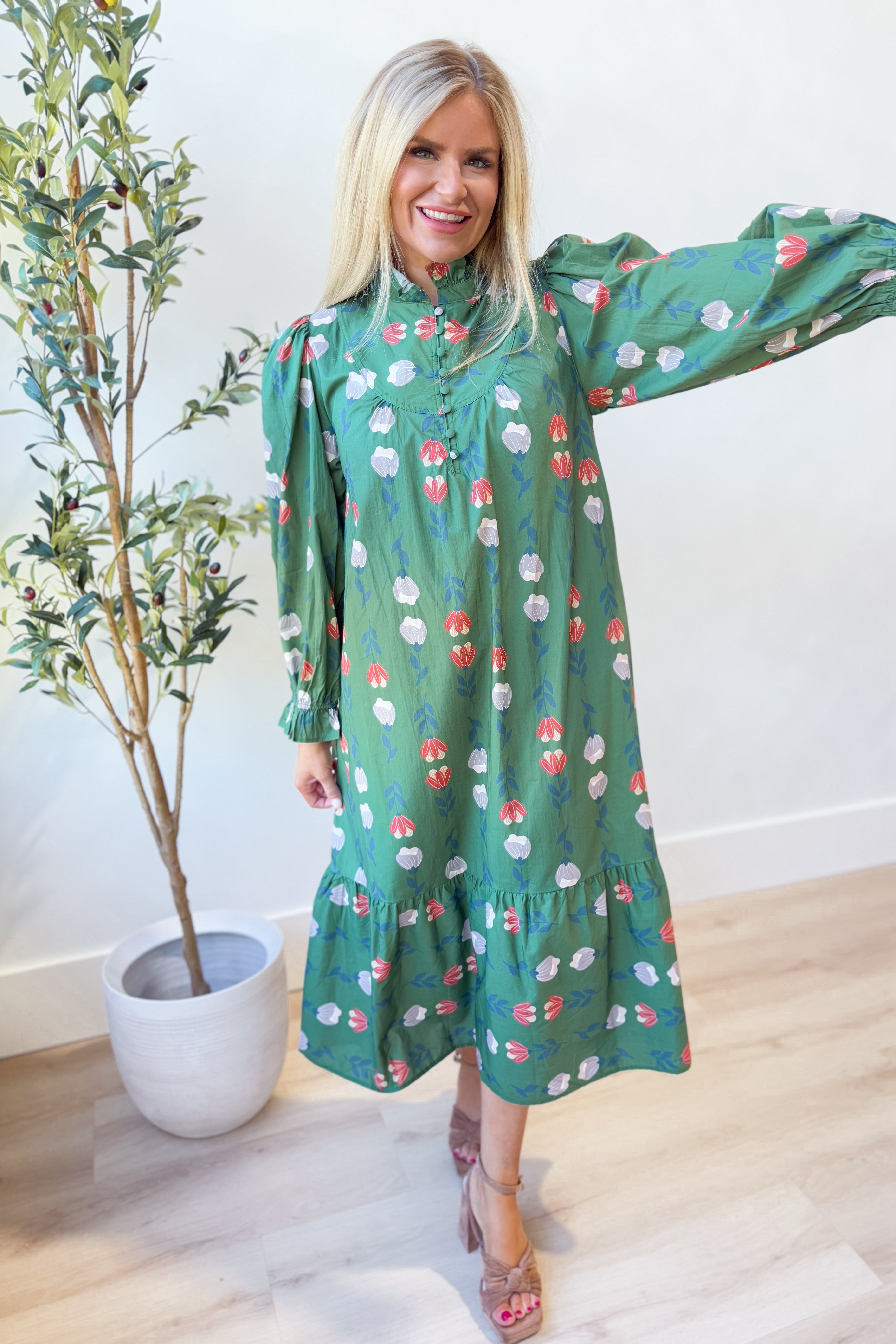 Lori Ruffle Trim Midi Dress - Be You Boutique