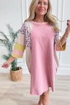 Rose Washed Color Mix Terry Knit Dress - Be You Boutique