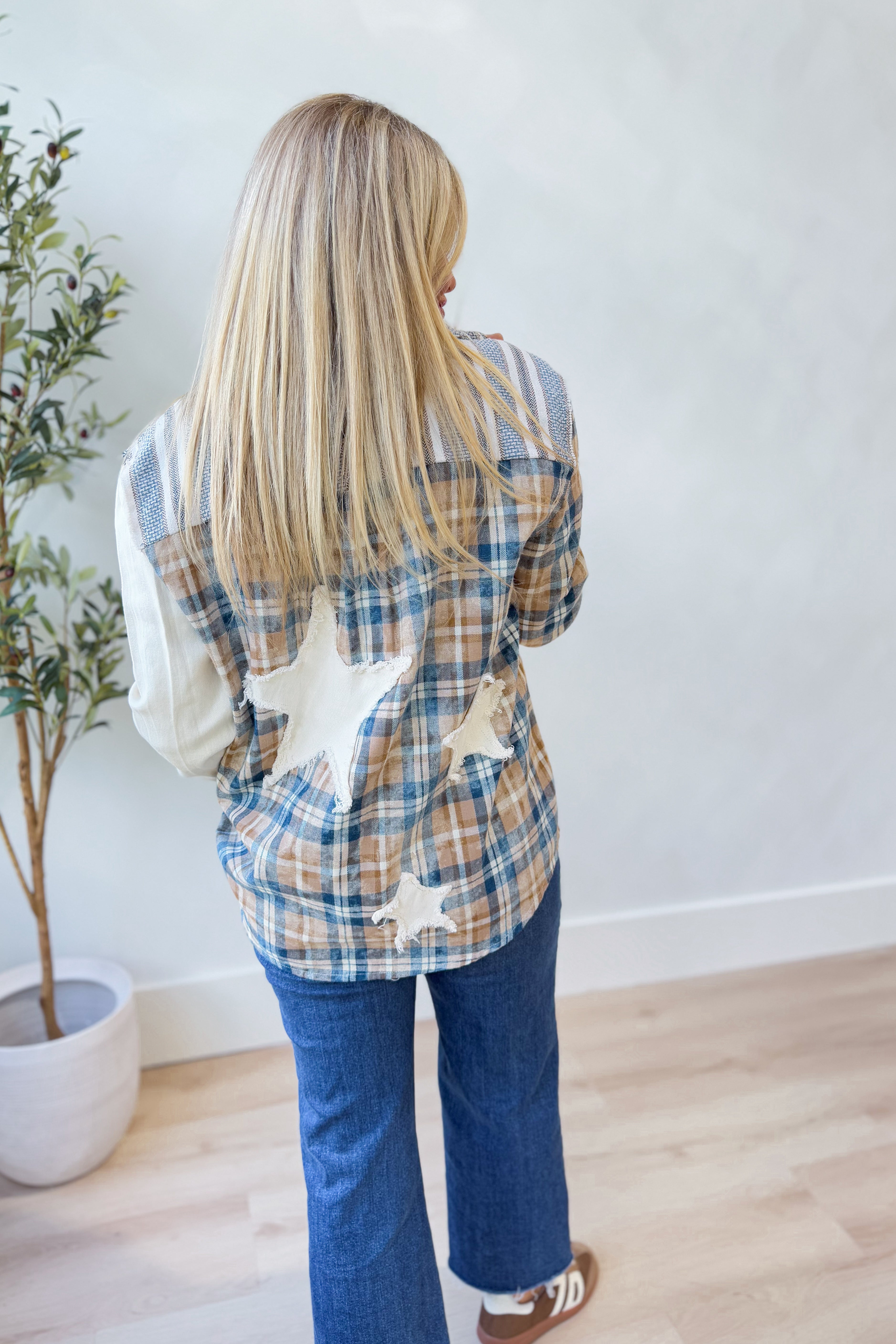 Mia Plaid Long Sleeve Terry Knit Shacket - Be You Boutique