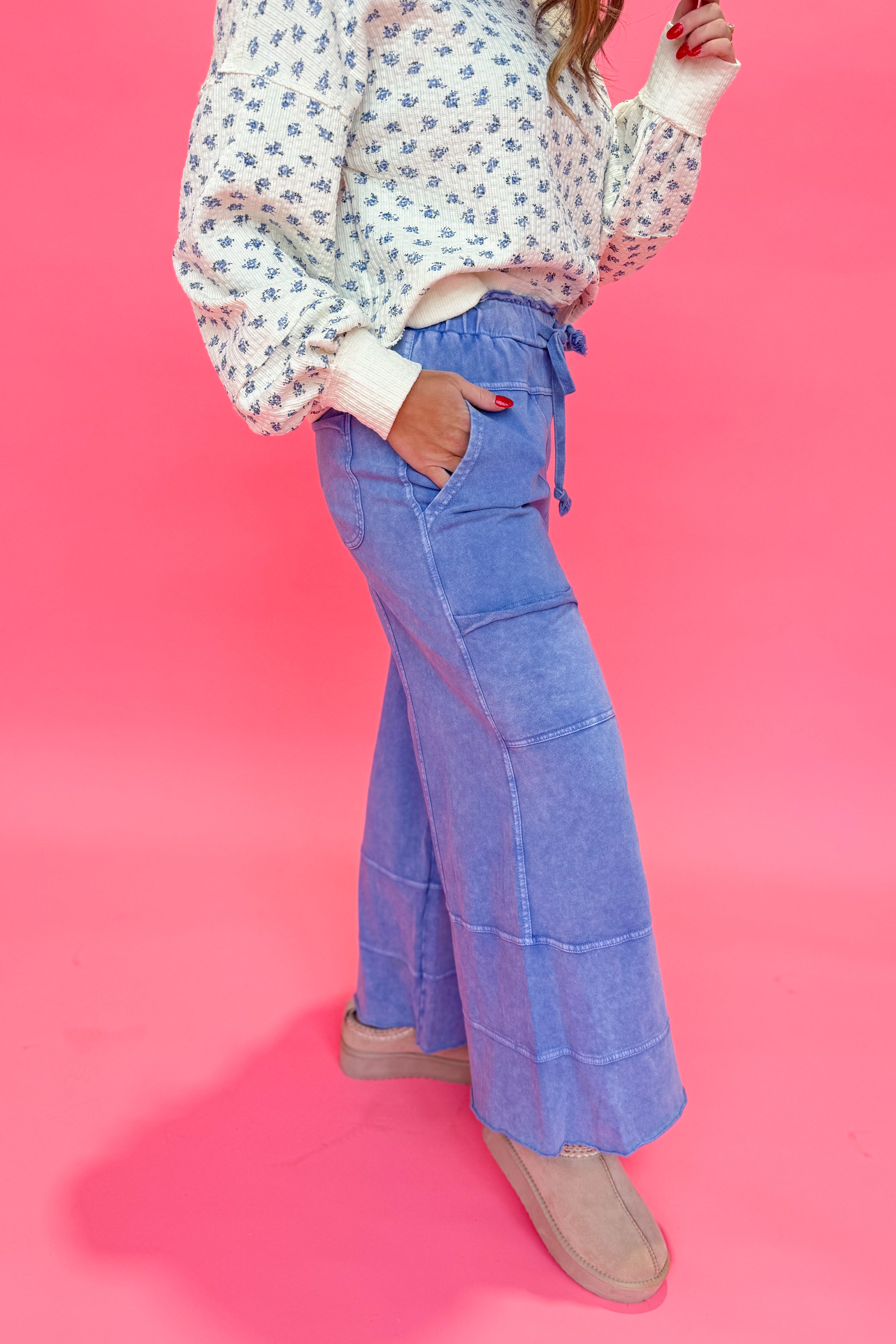 Bradley Mineral Washed Terry Knit Wide Leg Pants - Be You Boutique