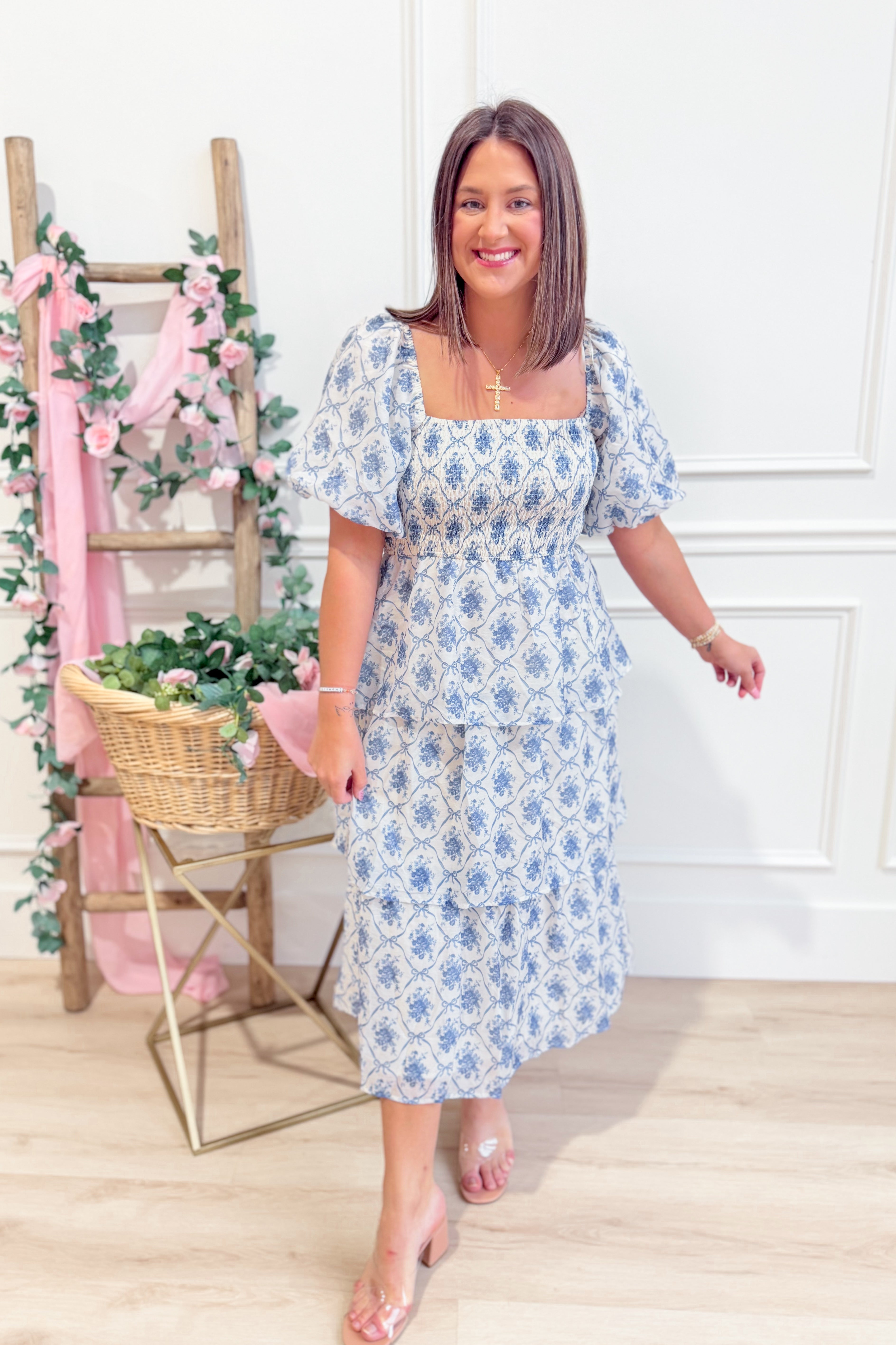 Margaret Floral Smocked Midi Dress - Be You Boutique