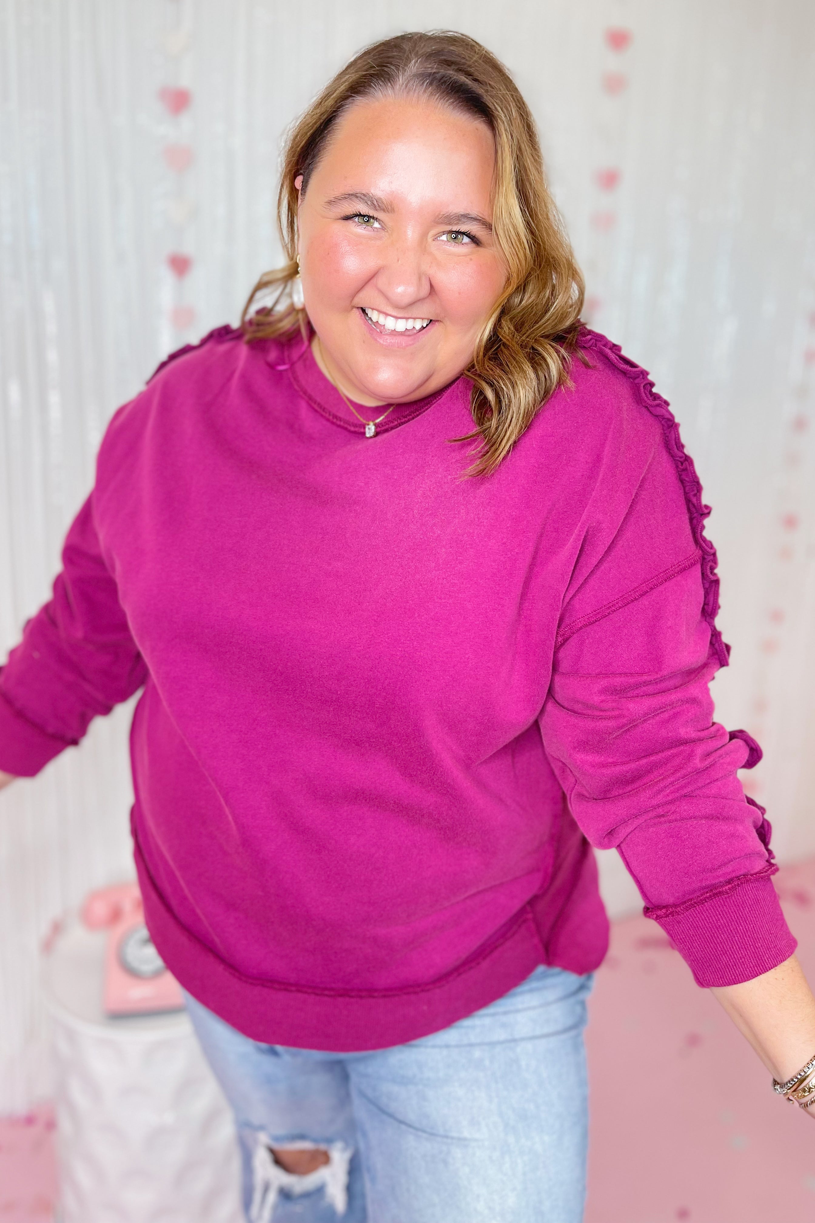 Lucy Mineral Washed Corduroy Ruffle Detail Sweatshirt - Be You Boutique
