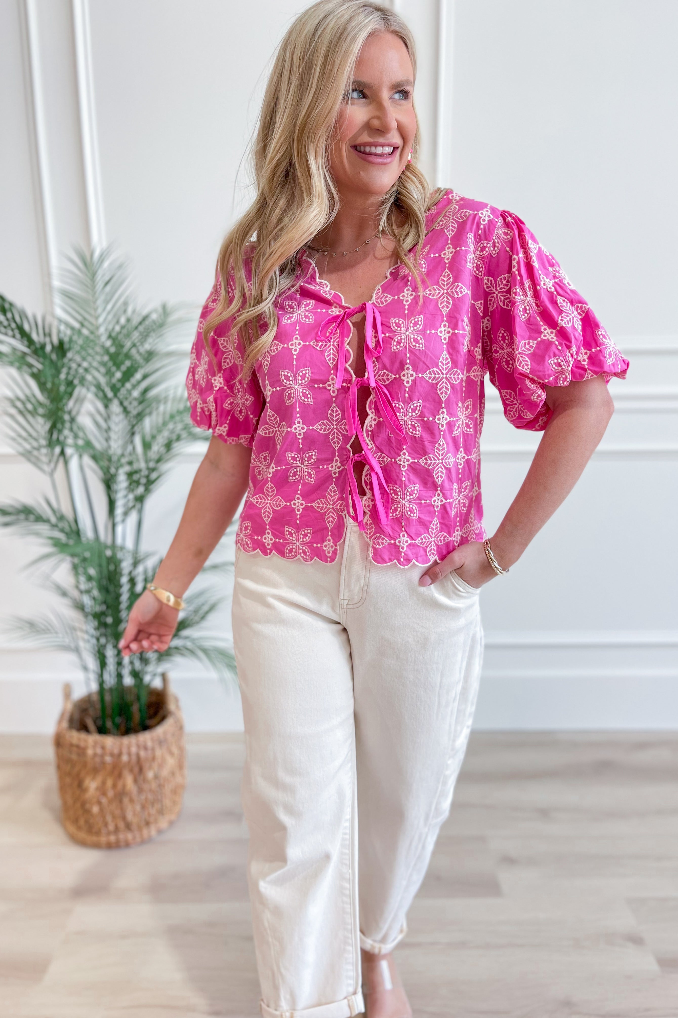 Hannah Scallop Trim Embroidered Blouse - Be You Boutique