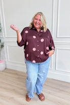 ENTRO Janie Polka Dot Button Down Top, stylish dressy blouse with polka dots and button front, casual yet chic women's top.