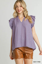 Lisa Checkered Print Flutter Sleeve Top - Be You Boutique