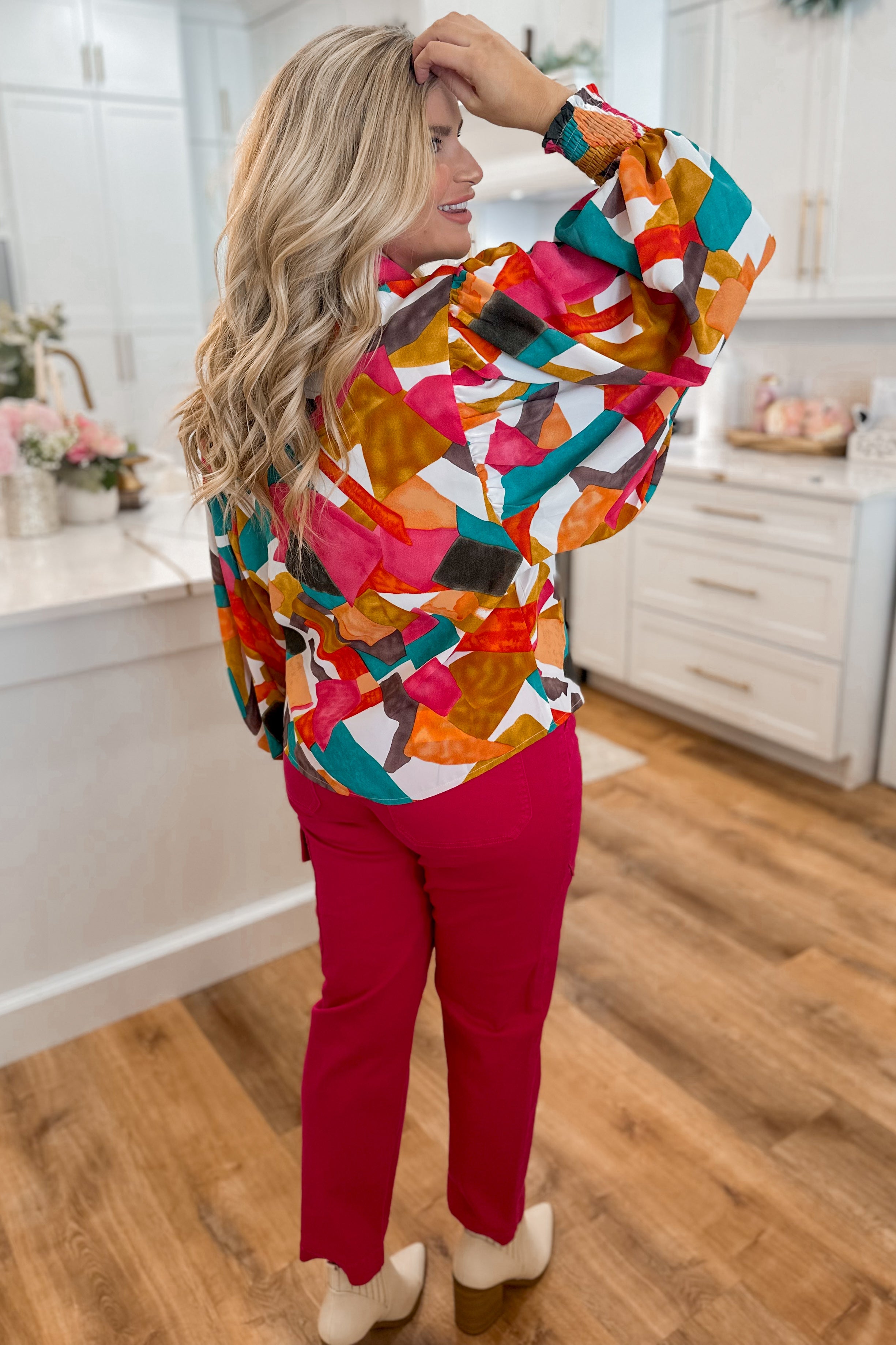 Bob Geometric Print Blouse Top - Be You Boutique