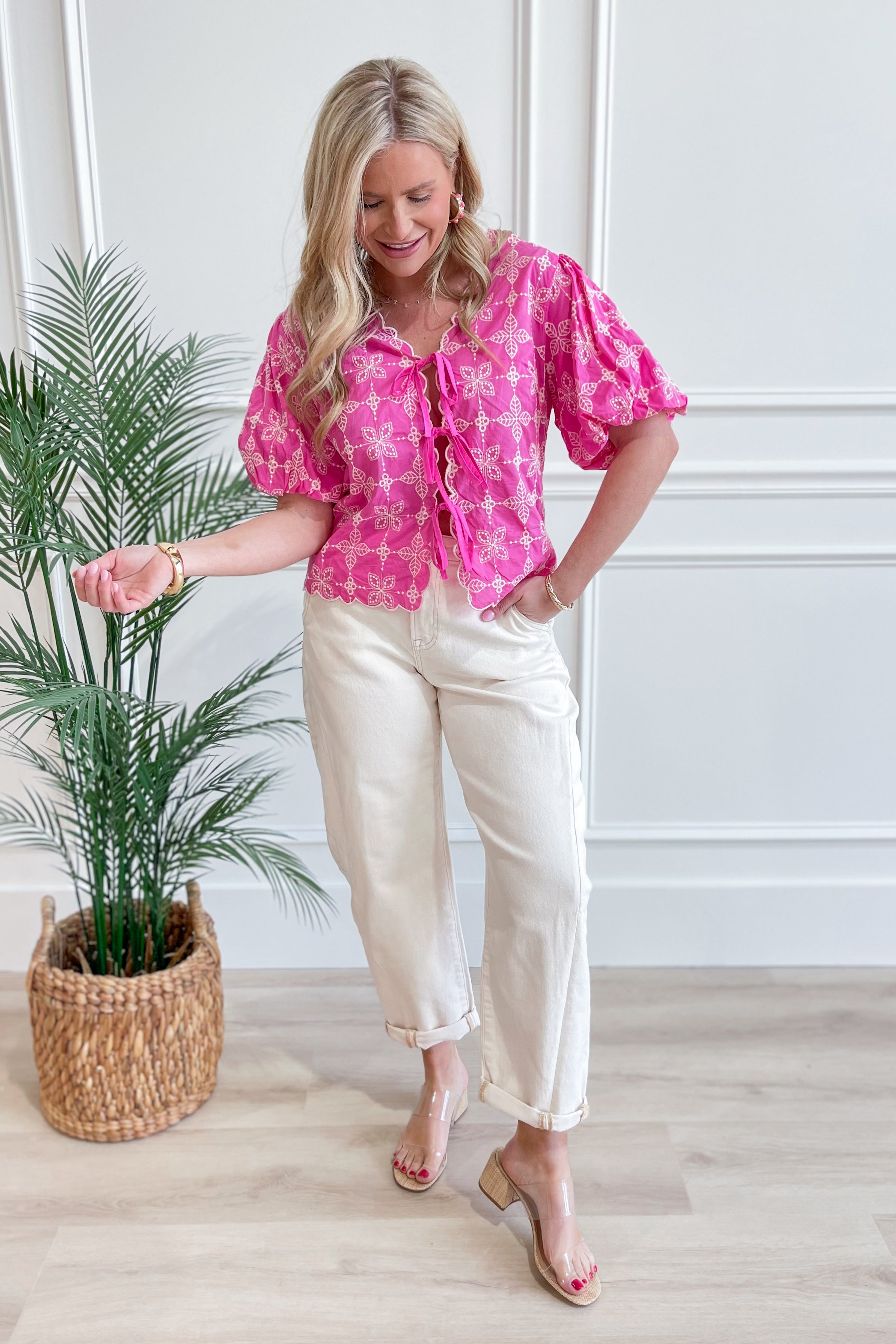 Hannah Scallop Trim Embroidered Blouse - Be You Boutique