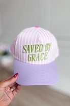Saved By Grace baseball hat by TAYLOR ELLIOT DESIGNS, stylish 217 hair accessory with embroidered design and adjustable strap.