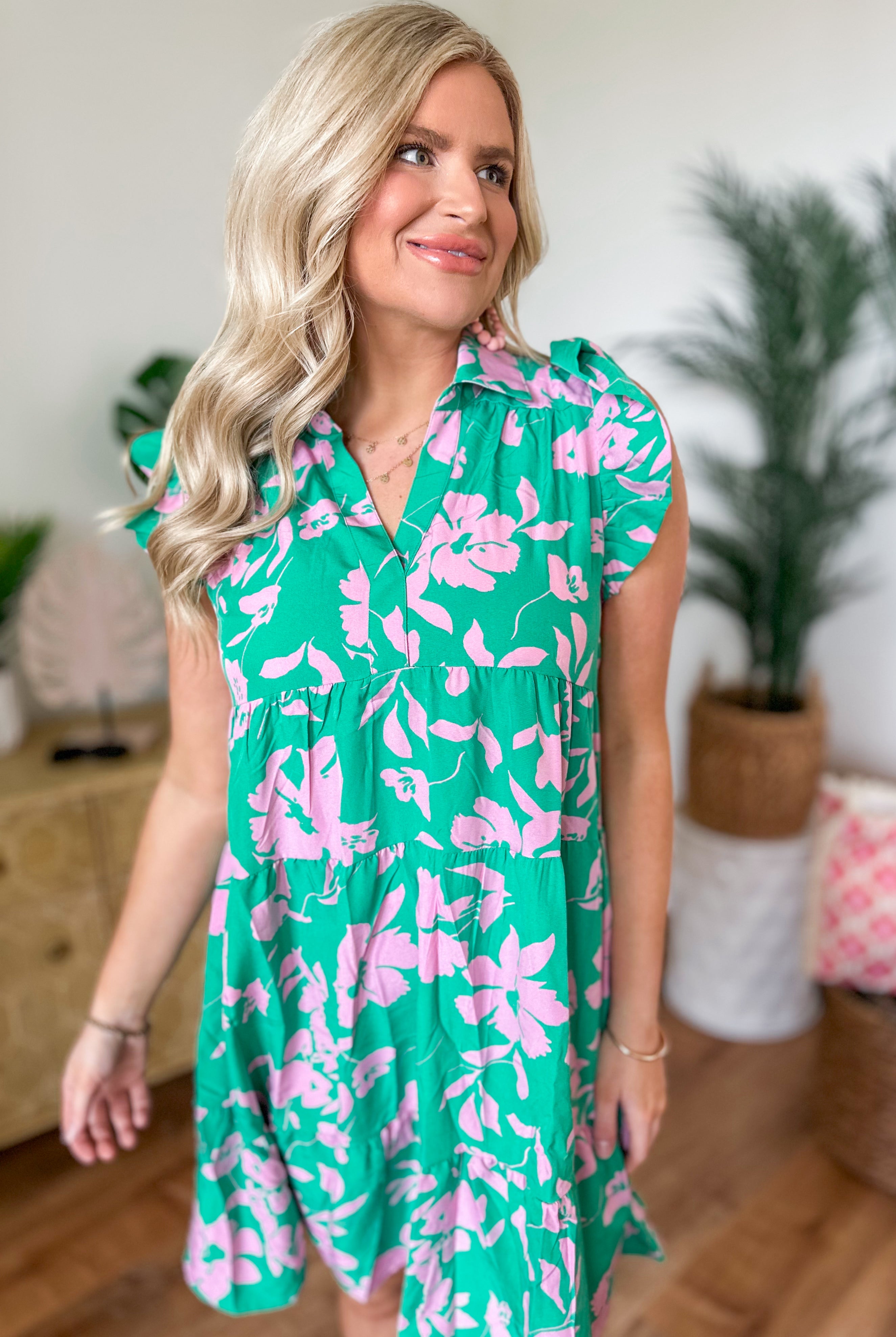 Addy Floral Print A Line Tiered Short Sleeve Flutter Dress - Be You Boutique