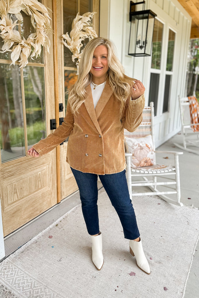 Camilla Double Breasted Button Corduroy Blazer - Be You Boutique