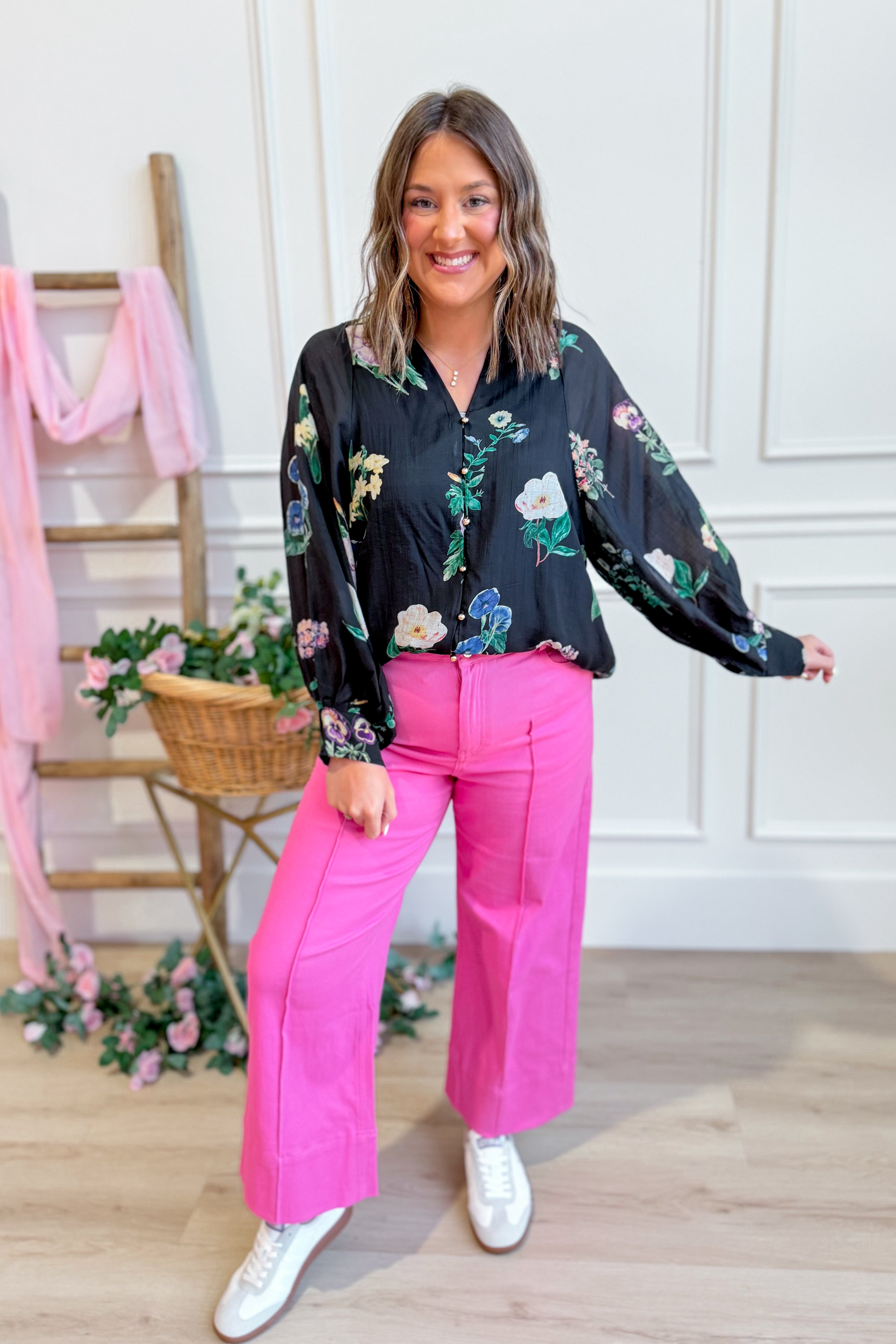 Elizabeth Floral Split Neck Blouse - Be You Boutique