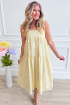 HYFVE Diane tiered gingham embroidered dress, casual style with ruffled layers and floral embroidery, perfect for summer wear.