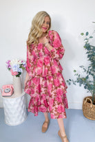 Linda Jacquard Chiffon Rose Printed Tiered Maxi Dress - Be You Boutique