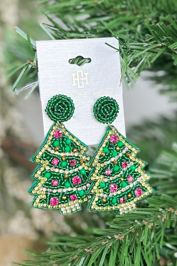 Caroline Hill Christmas Days Christmas Tree Earrings Green - Be You Boutique