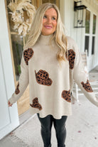 Axl Animal Print Cowboy Hat Mock Neck Long Sleeve Sweater - Be You Boutique
