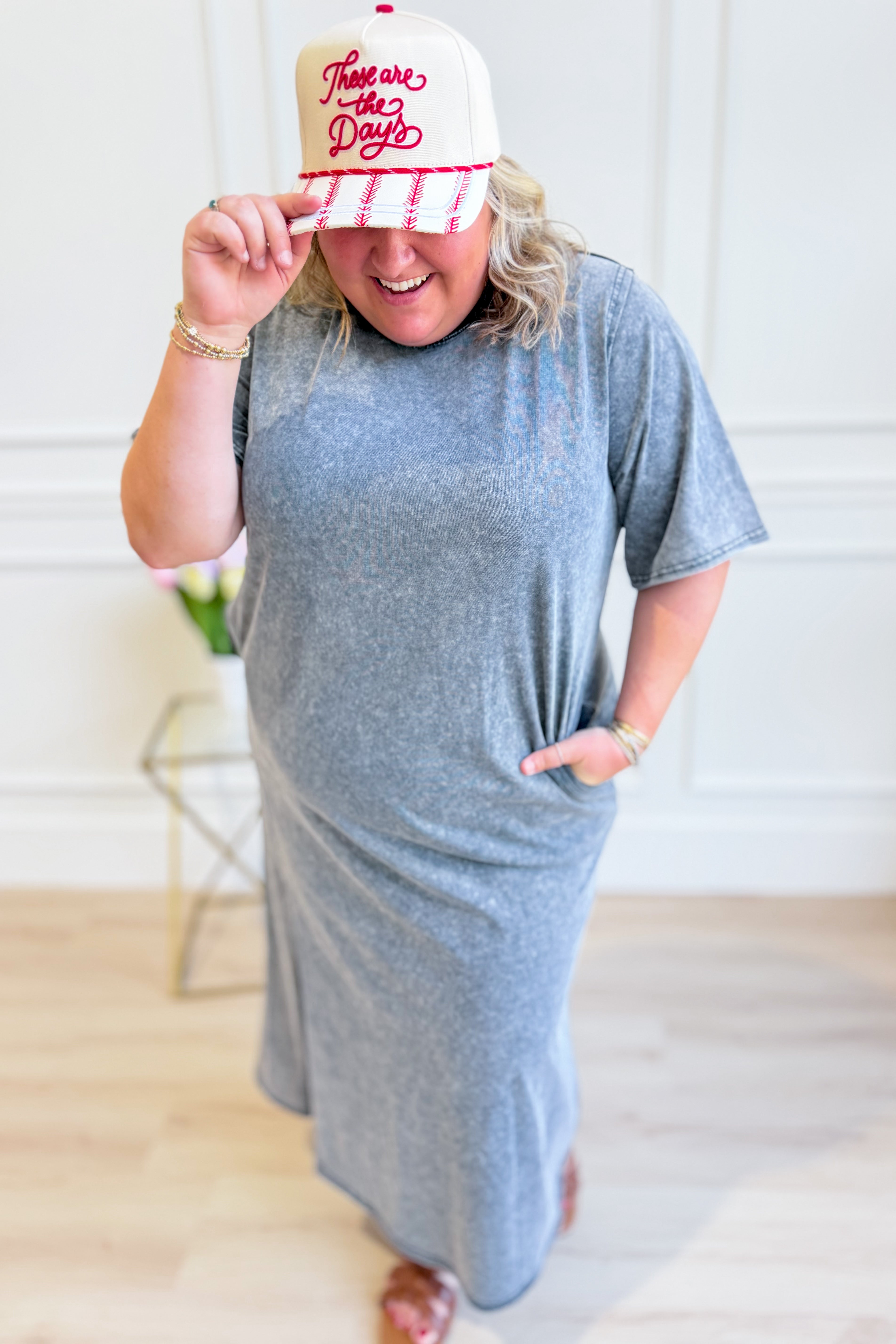 EASEL Casey Mineral Wash Terry Midi Dress in casual style, featuring a relaxed fit and soft mineral wash fabric.