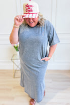 EASEL Casey Mineral Wash Terry Midi Dress in a casual, relaxed fit with a soft mineral wash fabric and midi length.
