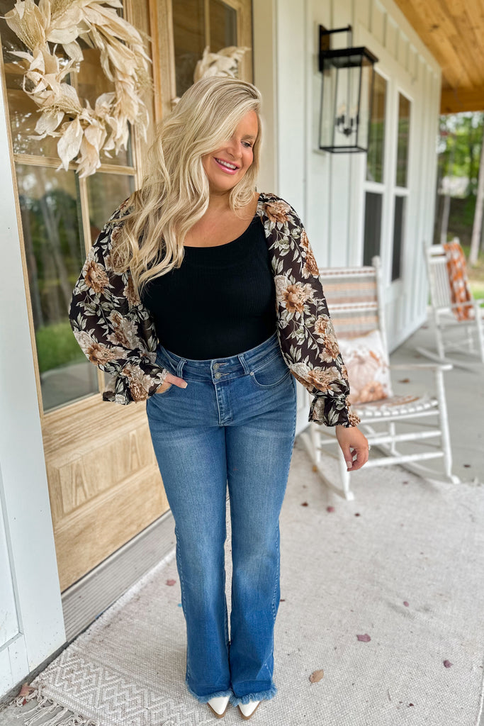Silas Open Back Floral Bubble Sleeve Bodysuit - Be You Boutique